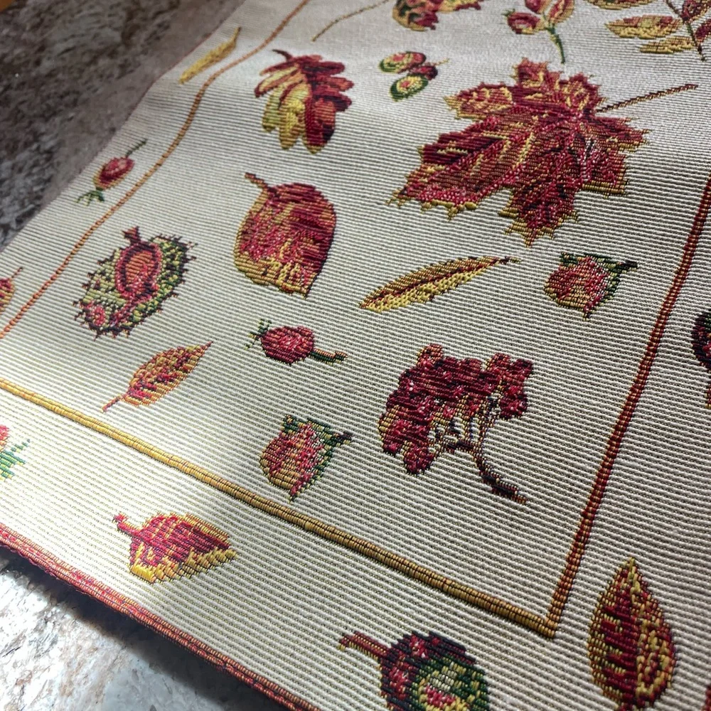 Autumn Leaves Woven Table Runner - Cream, Red & Gold - Picture 3 of 6
